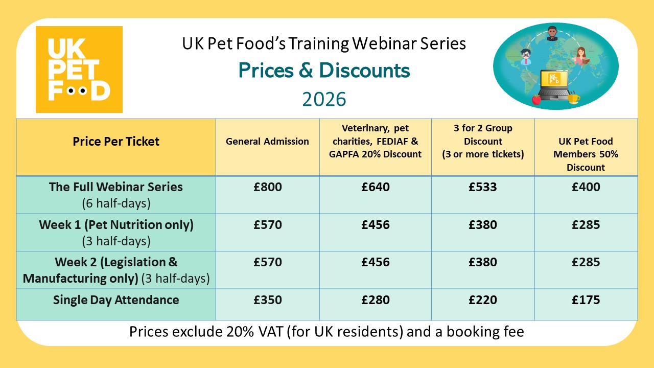 Pet Food & Nut Course prices 2026