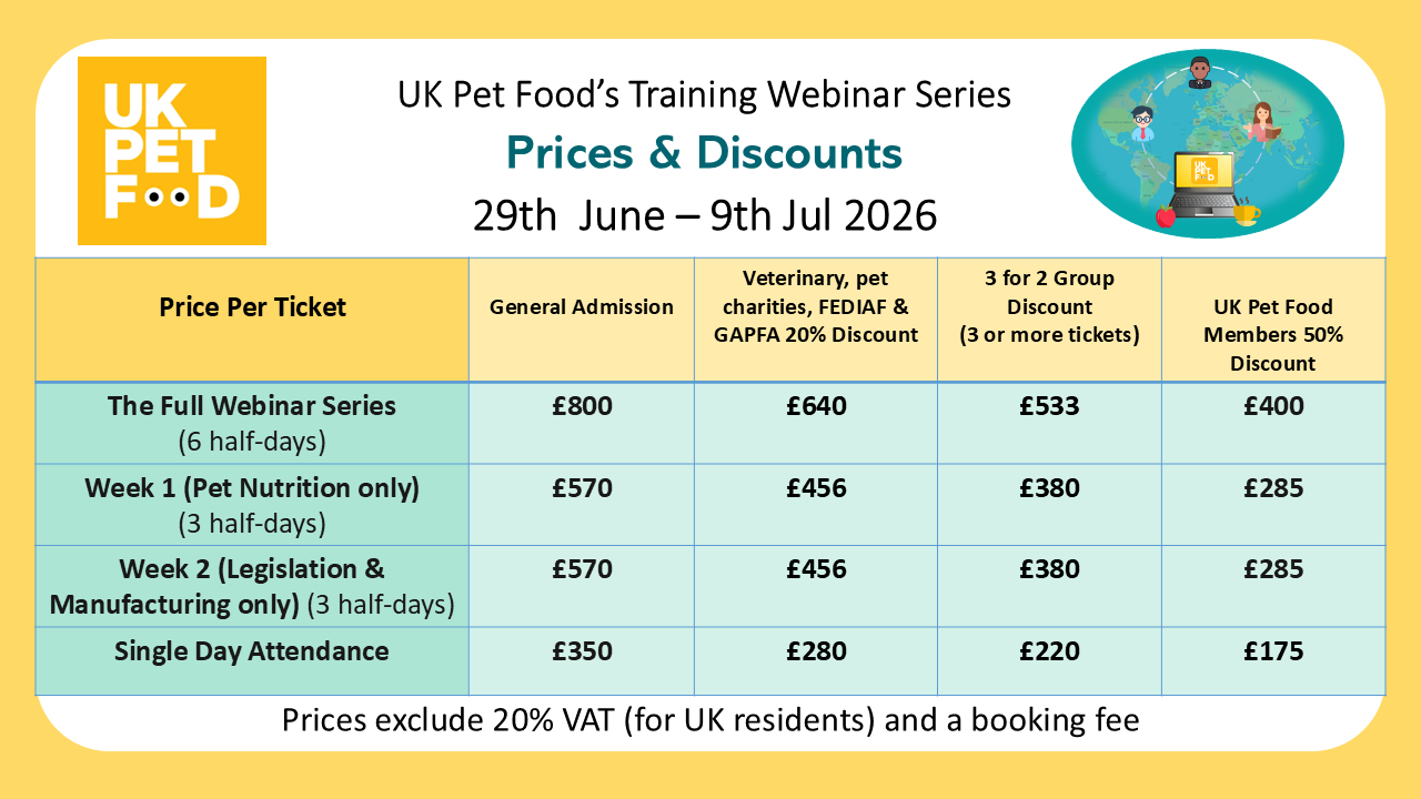 Pet Food & Nut Course prices 2026